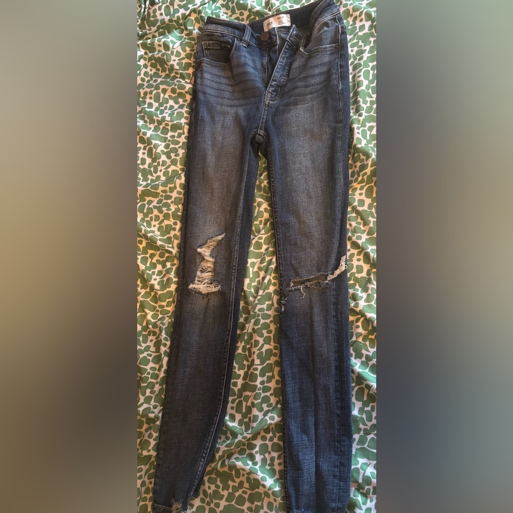 BKE Distressed Skinny Jeans - Dark Blue